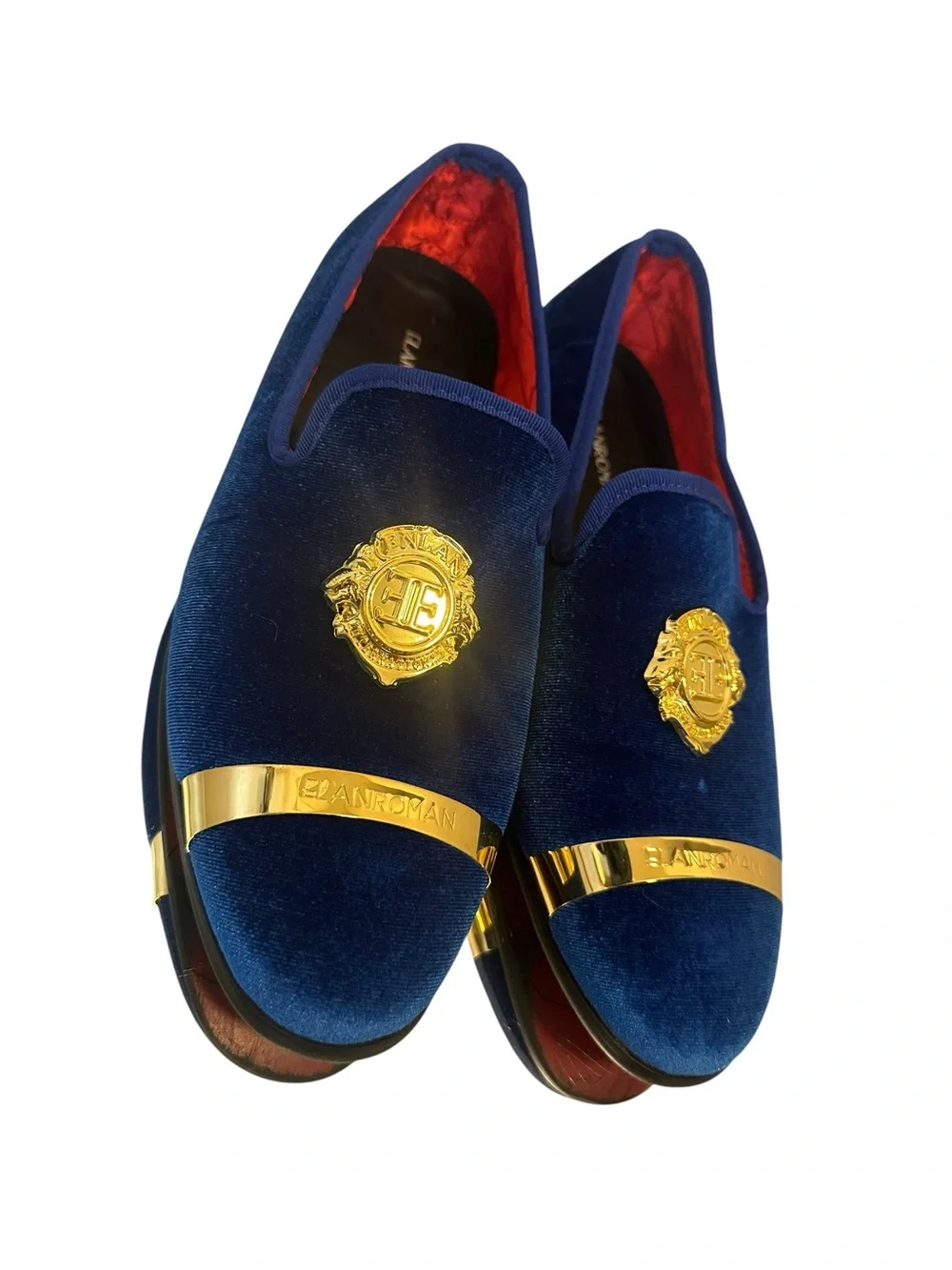 Blue Velvet Gold-Accent Men’s Slip-On Loafers